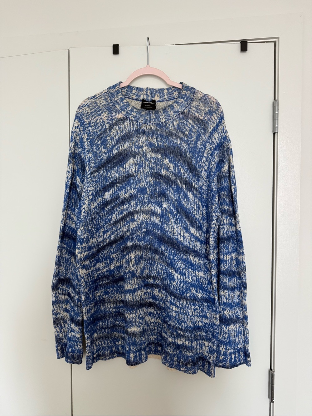 Giorgio Armani Blue and Cream Knit Cashmere Sweater